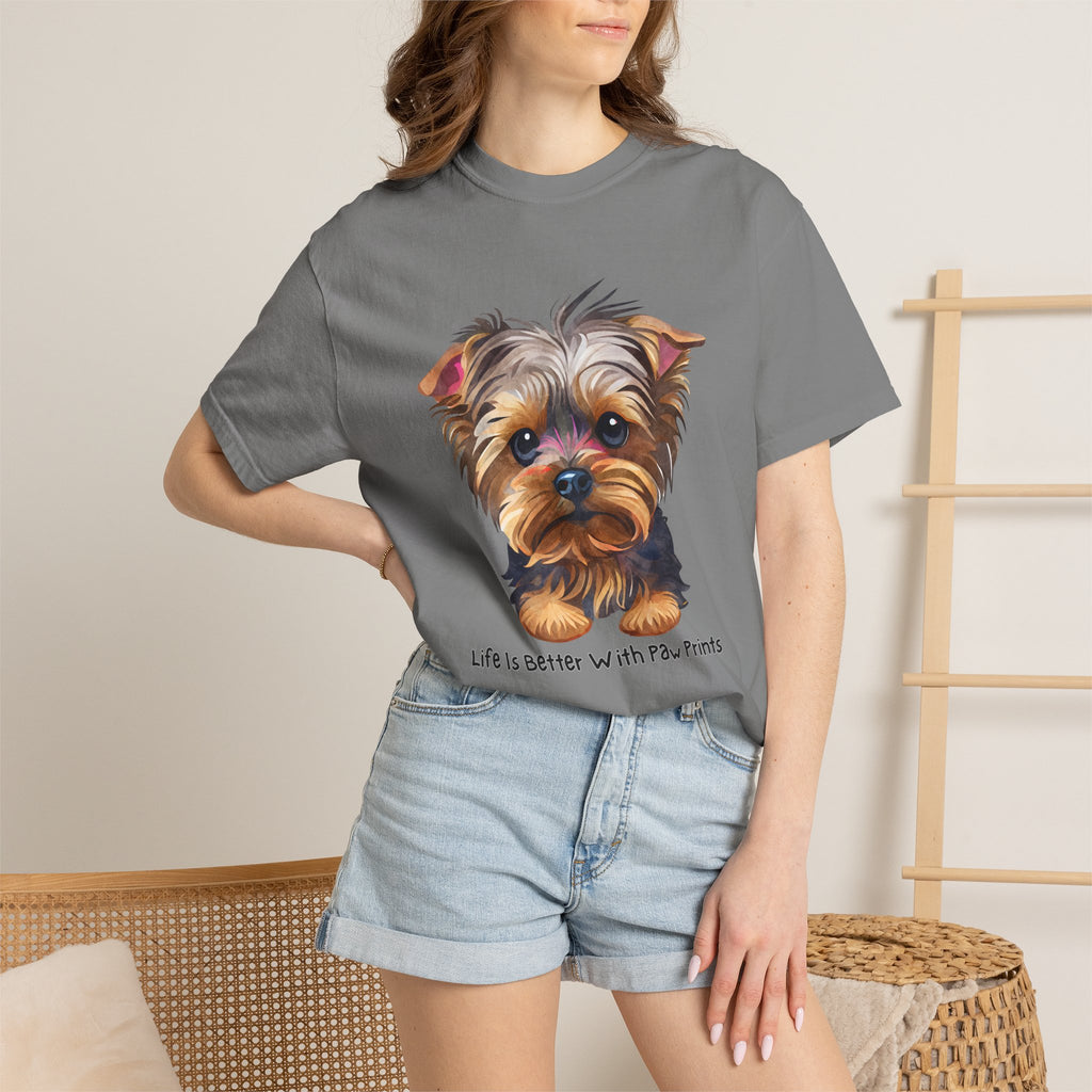 Yorkshire Terrier T-Shirt — "Life Is Better With Paw Prints" Cute Dog Tee