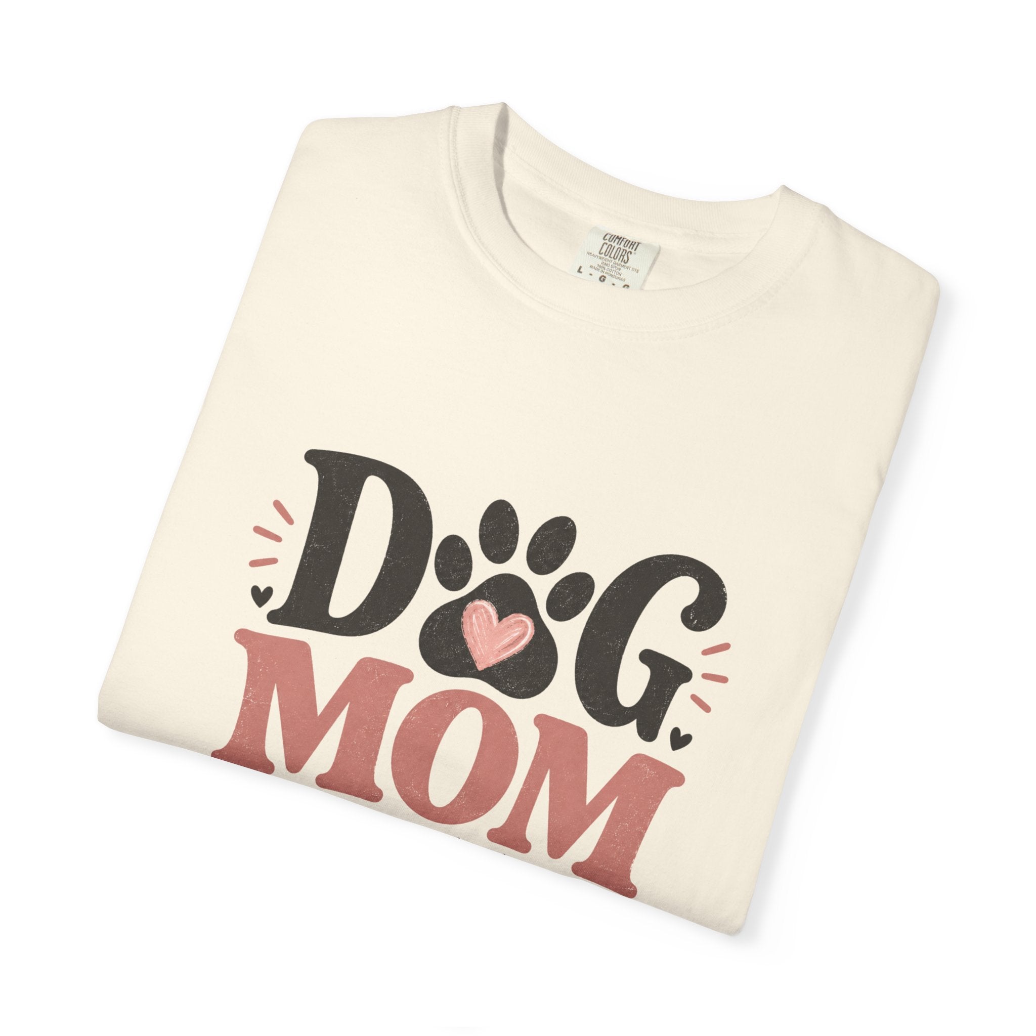 Dog Mom T-Shirt — "Dog Mom My Favorite Breed" Paw Heart Tee