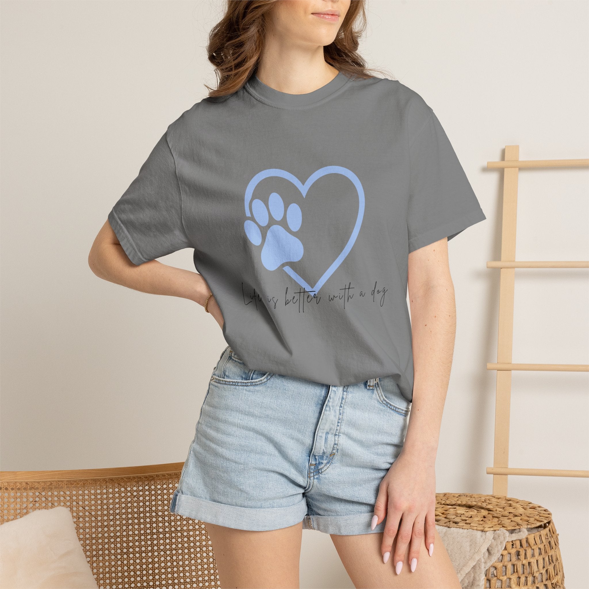 Heart Paw T-Shirt — "Life is Better with a Dog" Casual Tee