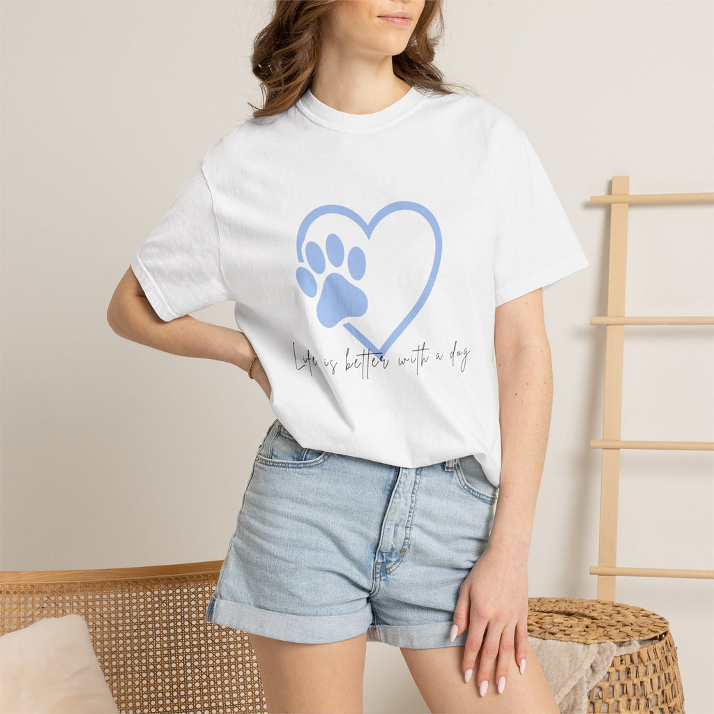 Heart Paw T-Shirt — "Life is Better with a Dog" Casual Tee