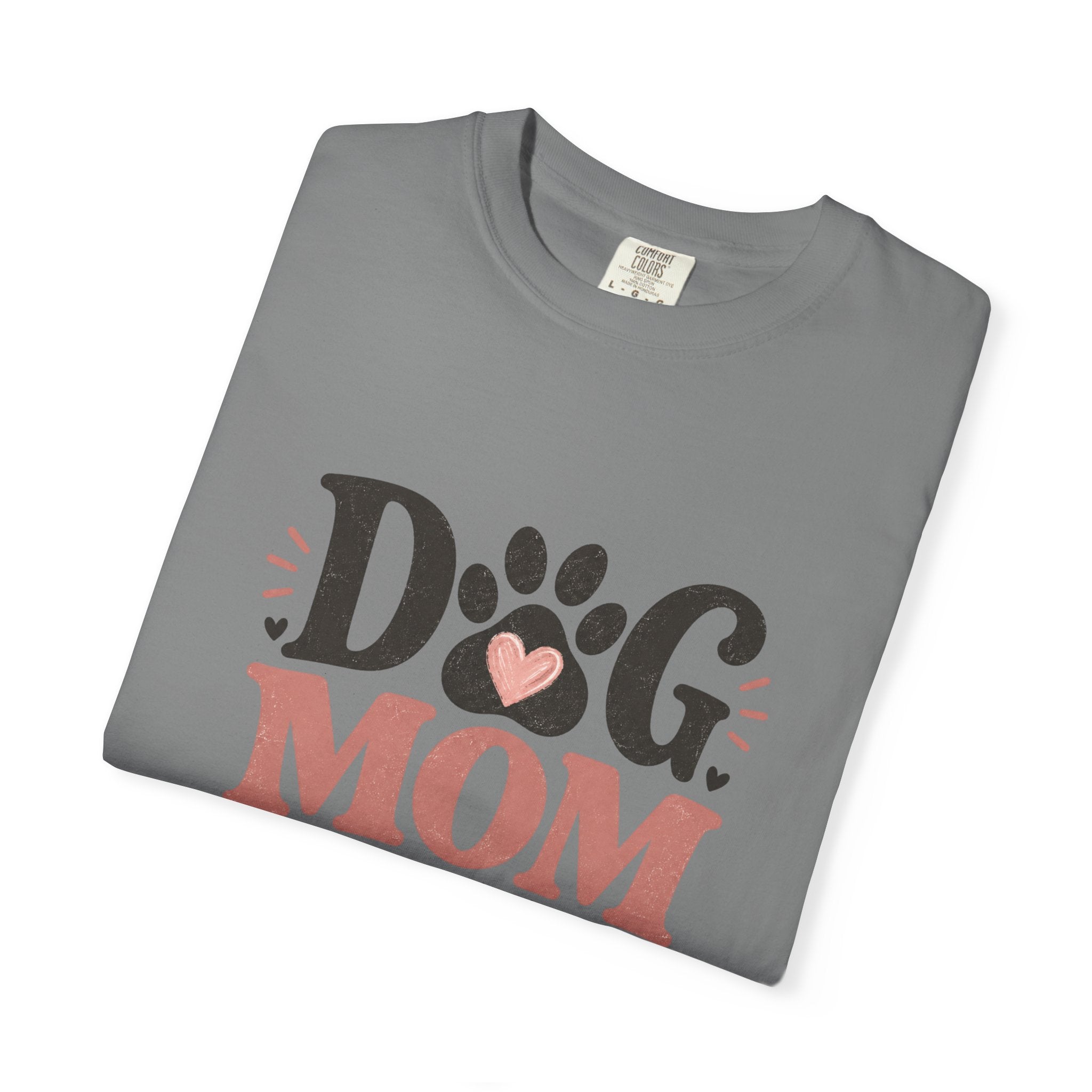 Dog Mom T-Shirt — "Dog Mom My Favorite Breed" Paw Heart Tee