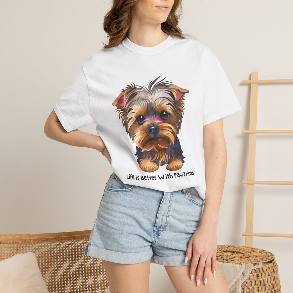 Yorkshire Terrier T-Shirt — "Life Is Better With Paw Prints" Cute Dog Tee