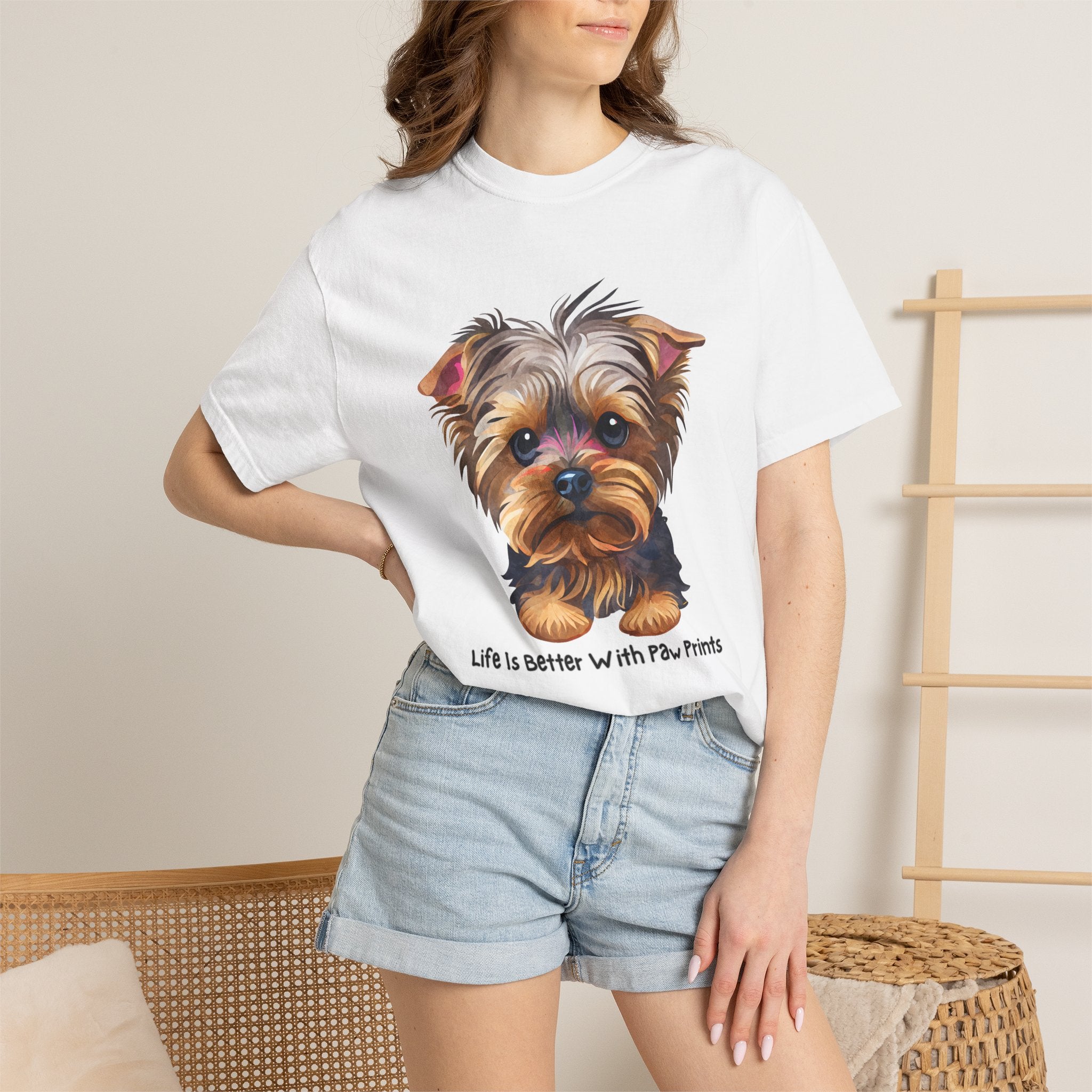 Yorkshire Terrier T-Shirt — "Life Is Better With Paw Prints" Cute Dog Tee
